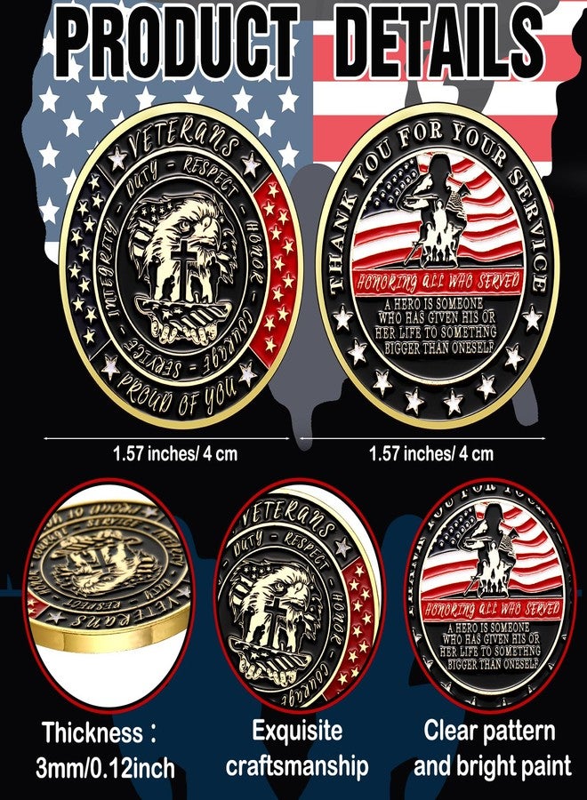 Quelay 20 Pcs Military Challenge Coins Veterans Thank You for Your Service Coins Veterans Day Gifts Military Challenge Gifts Bulk for Men Women Presents - Image 2